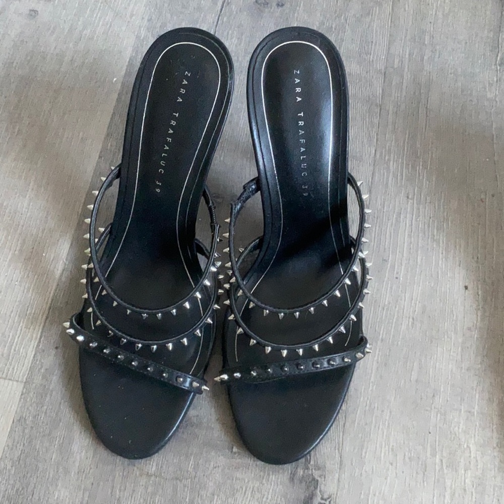 Zara Black Leather Spiked Heels